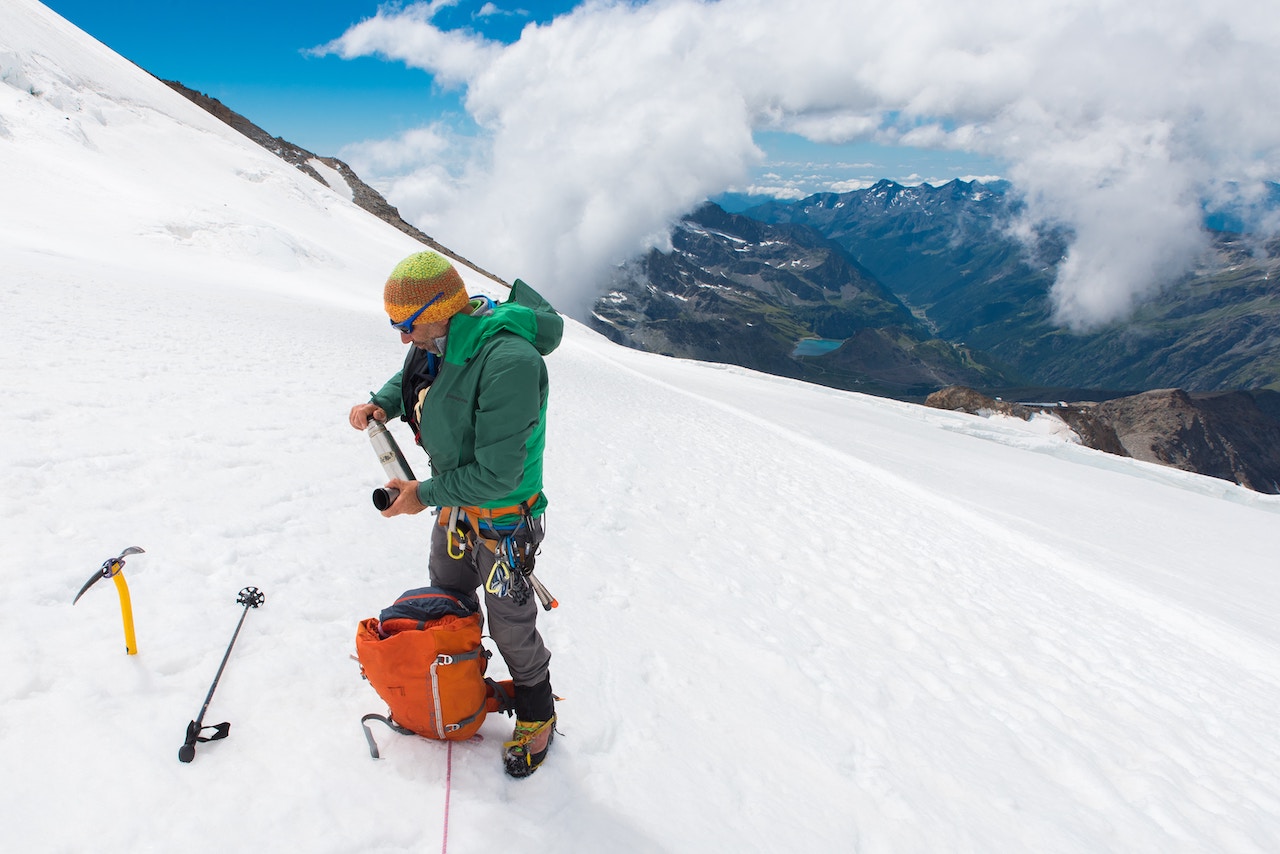 Hiker hiking at Monte Rosa Switzerland Glacier Alps