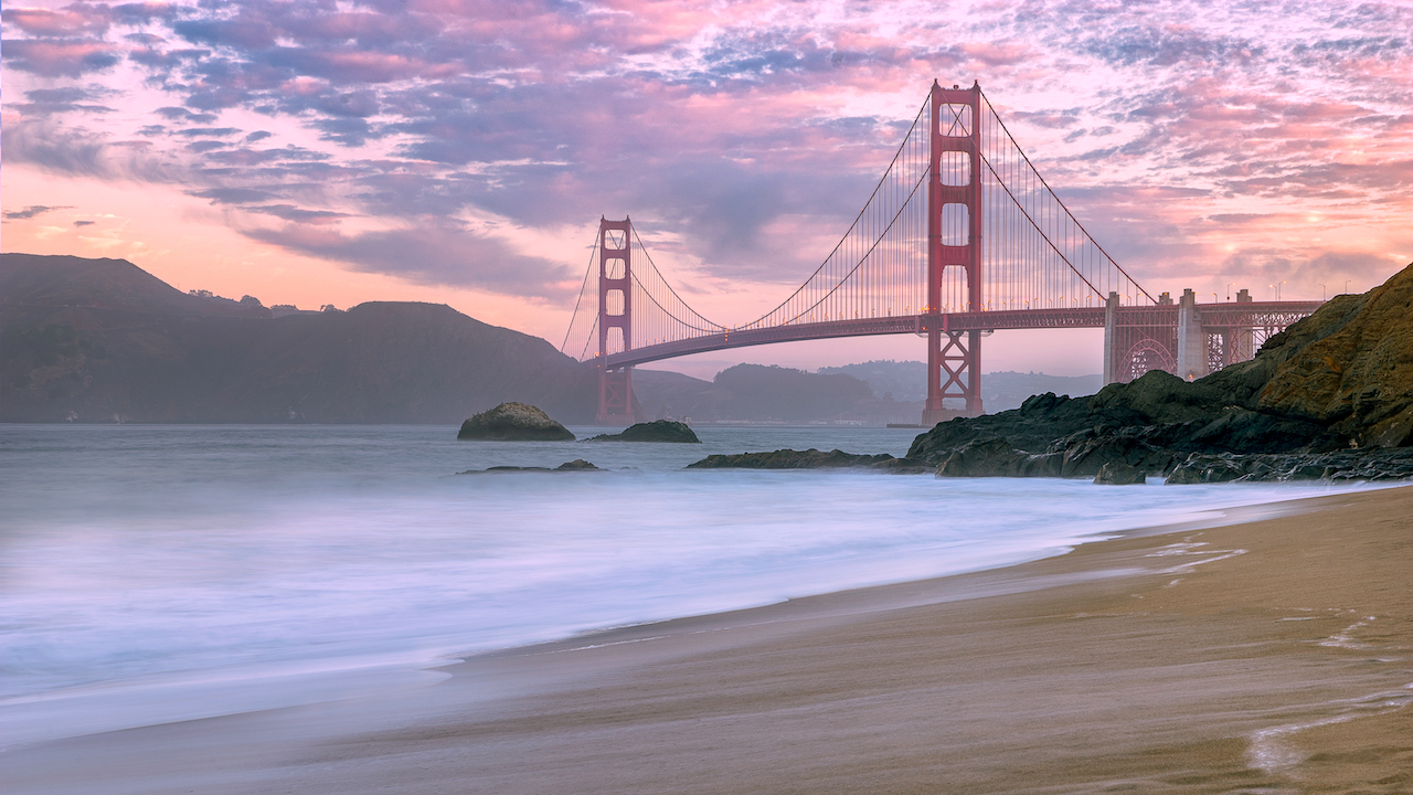 Baker Beach near the Golden Gate during the sunset