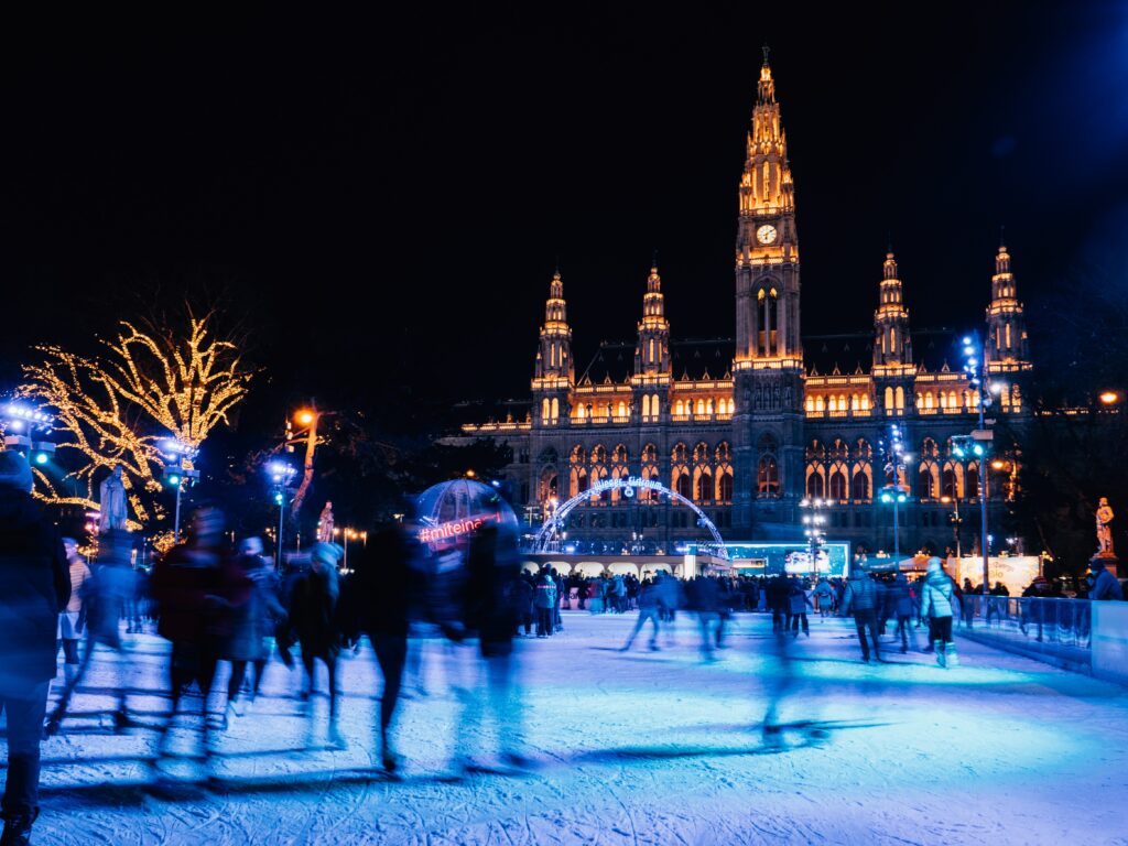 Ice skating rink outside Vienna City Hall.