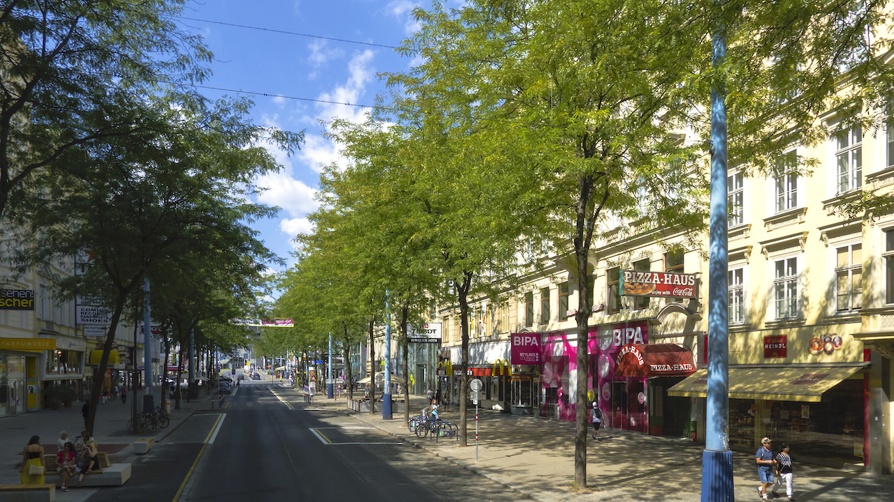 Outdoor shopping district in Mariahilfer Strasse, Vienna