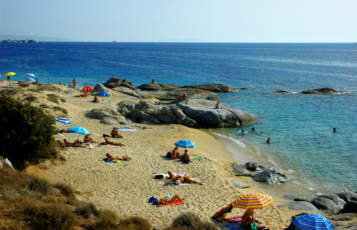 Nudist beach in Naxos island Greece