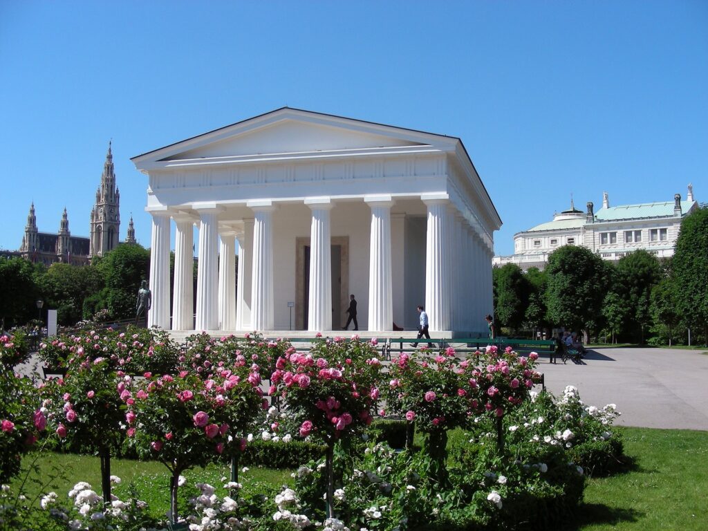 Rose garden in front of the Theseus temple in Vienna.