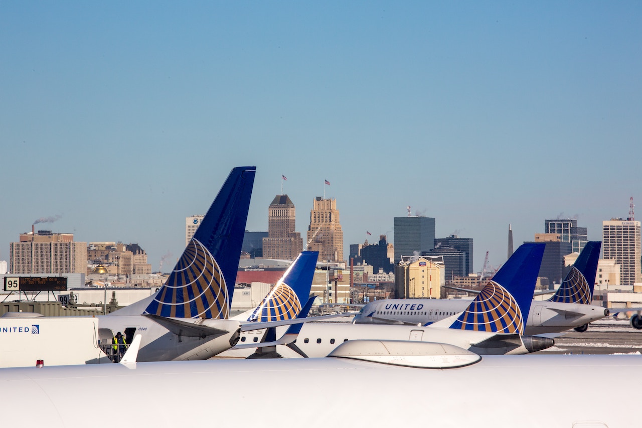 United airlines airplanes parking at the airport runway