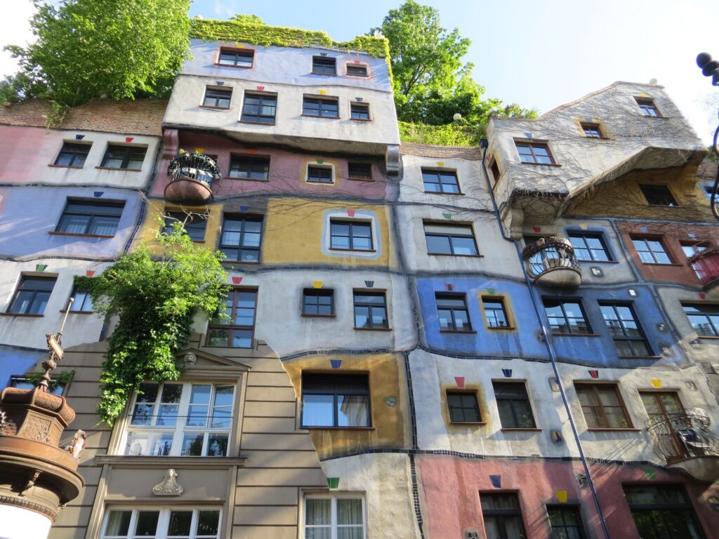 A colorful apartment building