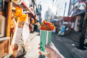Korean fried chicken street food in a cup