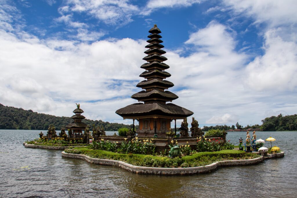 A pagoda in the middle of a lake