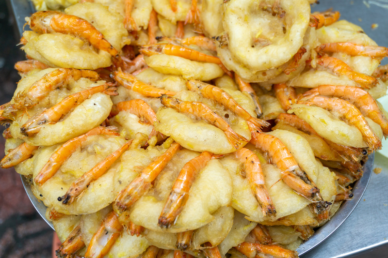 Hanoi Shrimp cakes street food, one of top specialties of Hanoi, were sold on Co Ngu street.