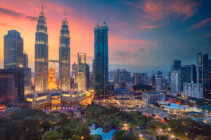 Kuala Lumpur city skyline during the sunset