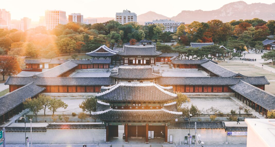 An shot of an old shrine is Seoul, South Korea.