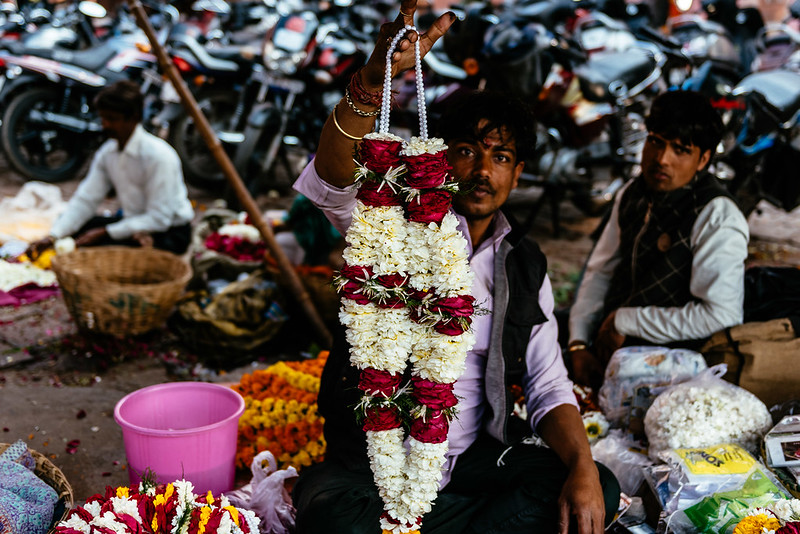 Flower peddlers in India.