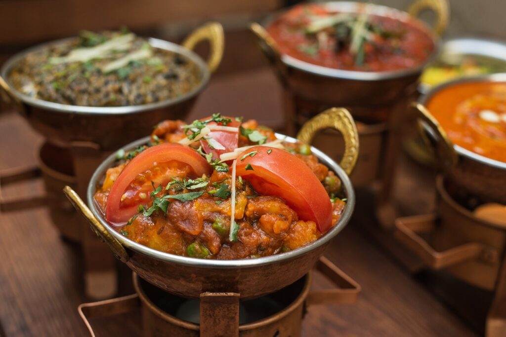 Assorted serving of Indian cuisine.